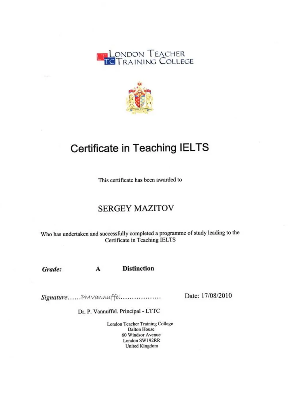 IELTS - Сертификат преподавателя по подготовке к IELTS от London Teacher Training College