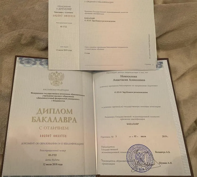 Диплом бакалавра по специальности «Зарубежное регионоведение»