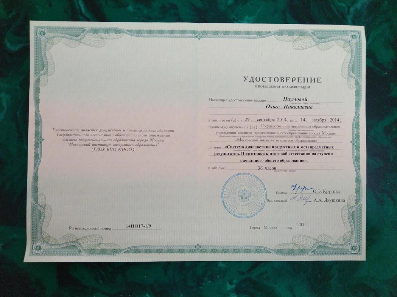 Удостоверение о повышении квалификации. 