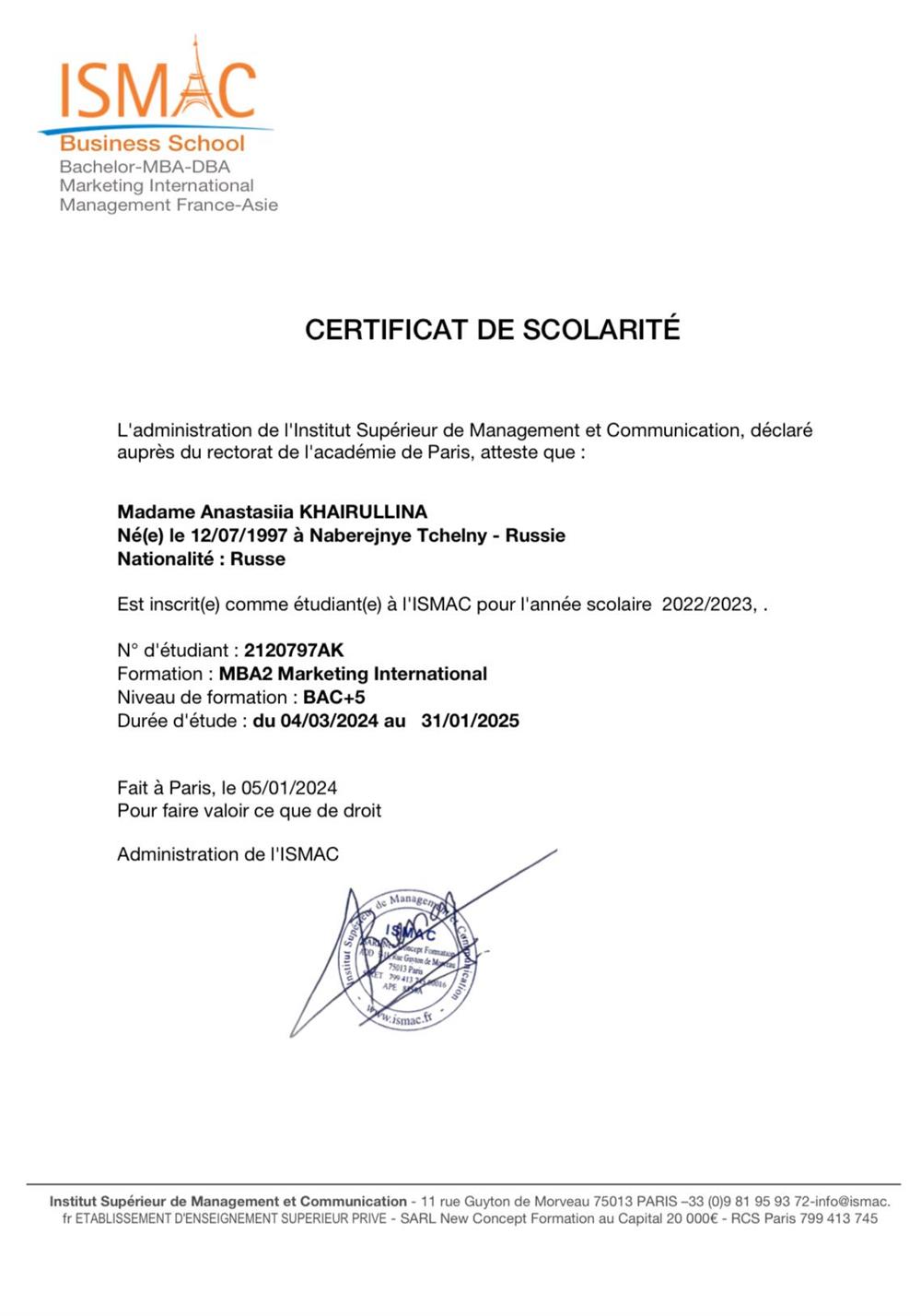 MBA2 Business school ISMAC