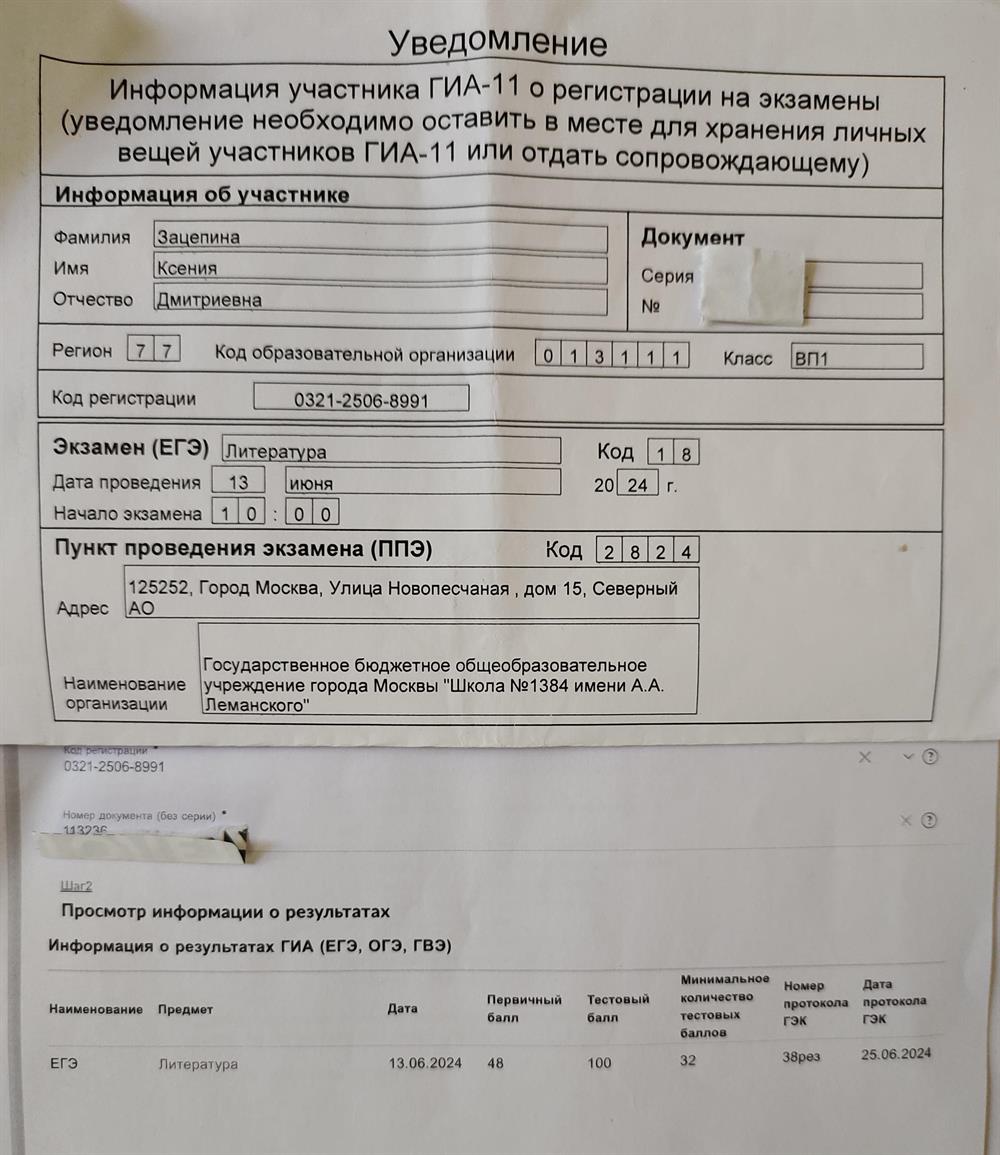 Результаты ЕГЭ по литературе на 100 баллов. 2024 год. 
