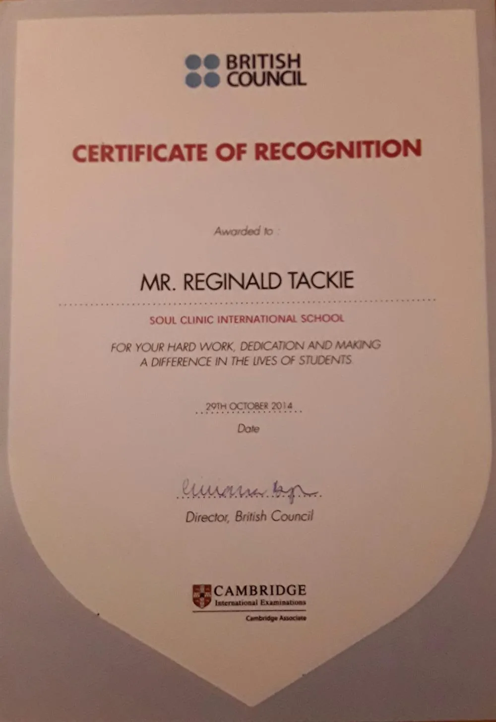 Certificate of Recognition