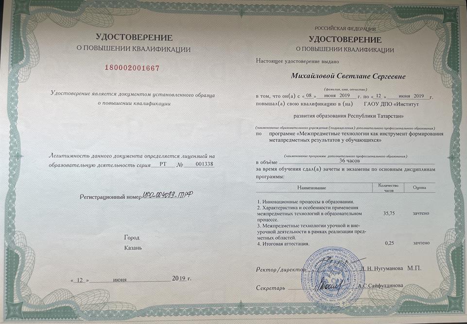Удостоверение. Курсы повышения квалификации.