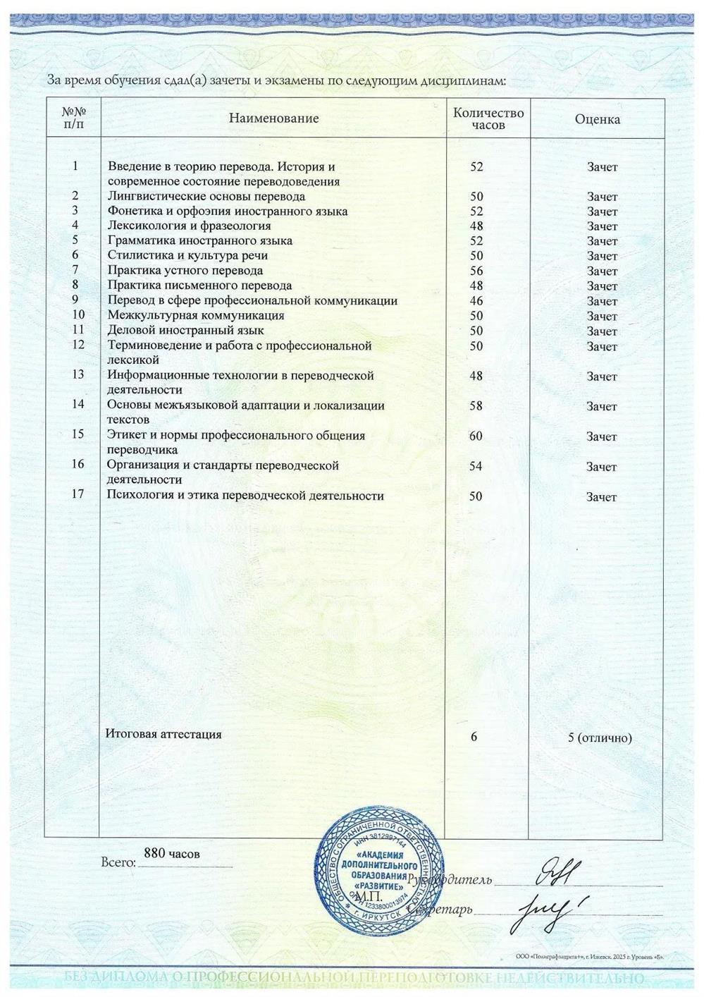 Диплом
«Переводчик в сфере профессиональной коммуникации»