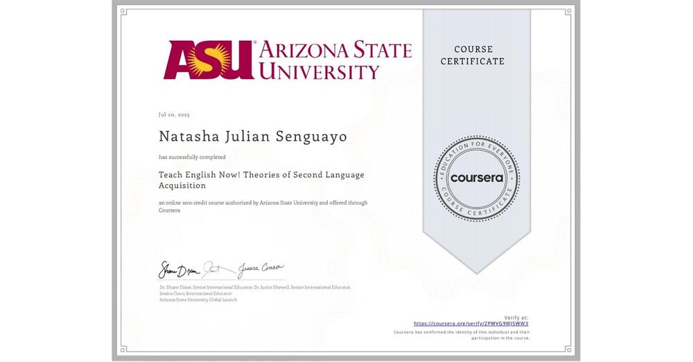 Arizona State University- Theories of Second language Acquisition 