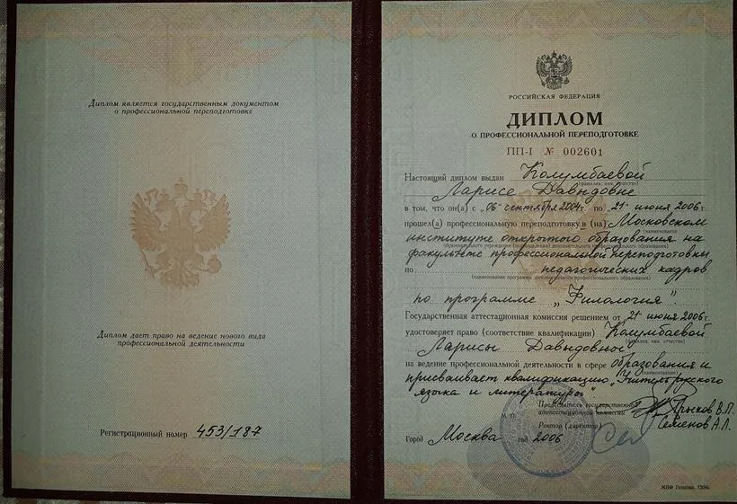 Учитель русского языка и литературы 