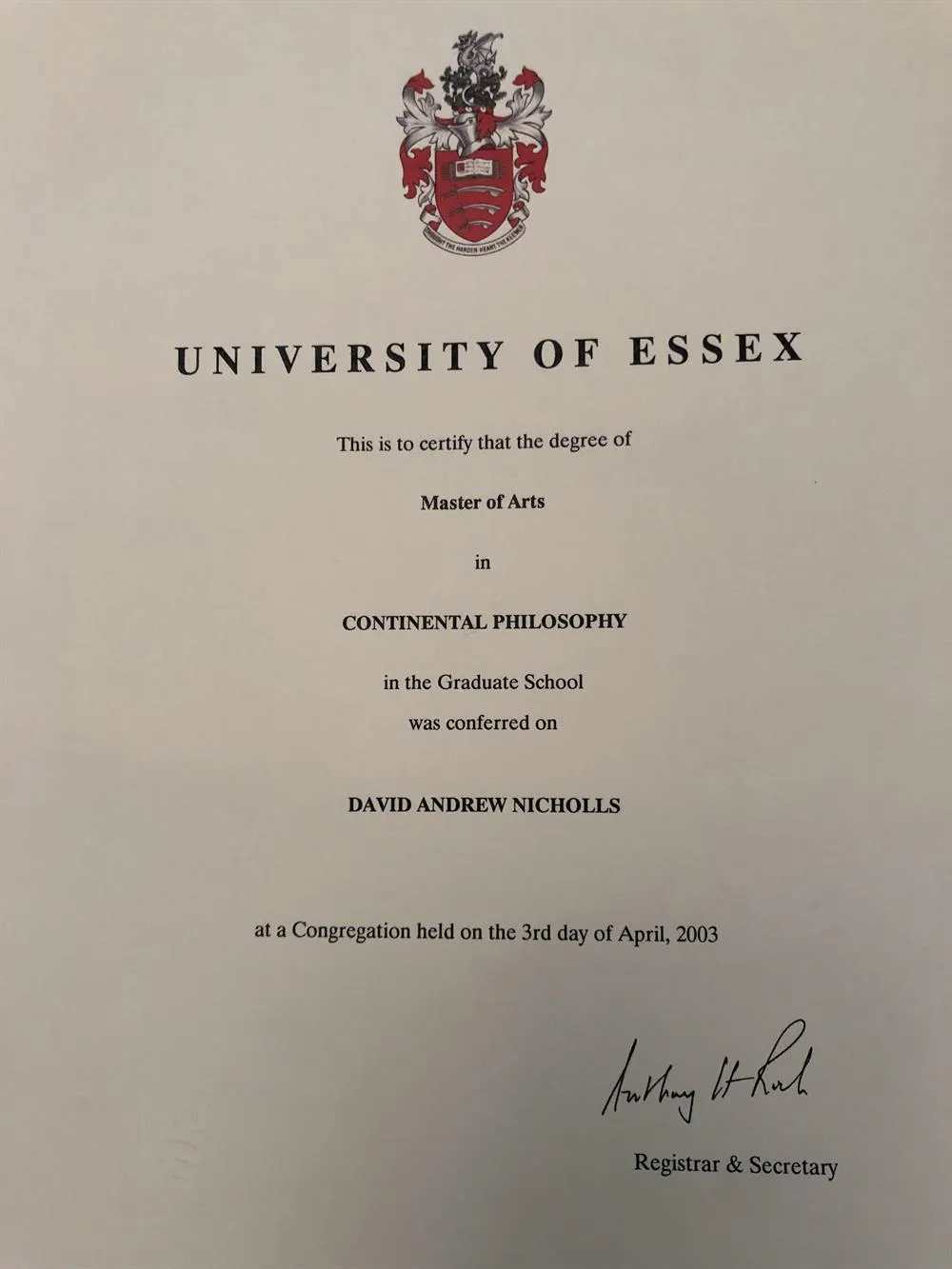 Master of Arts in Continental Philosophy