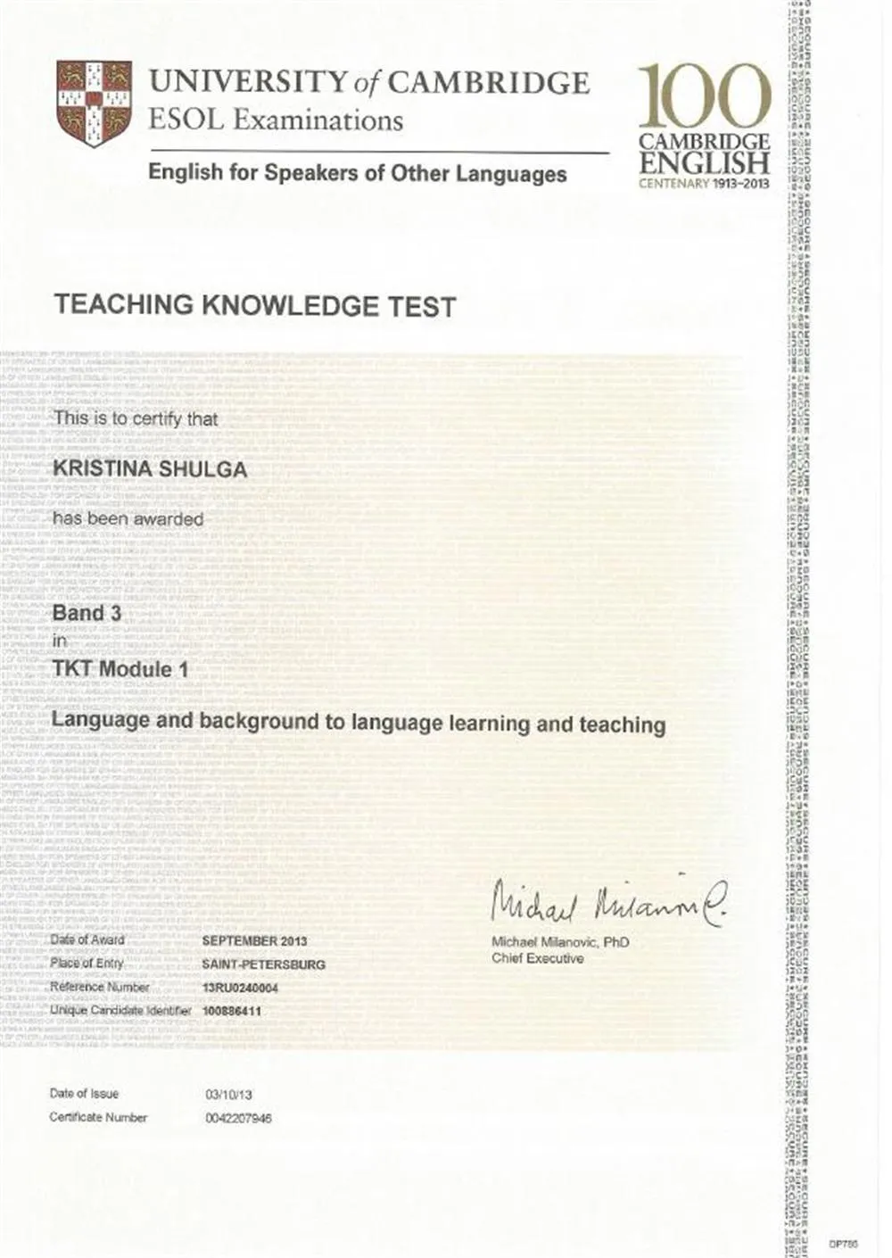 Teaching Knowledge Test, Module 1, Band 3