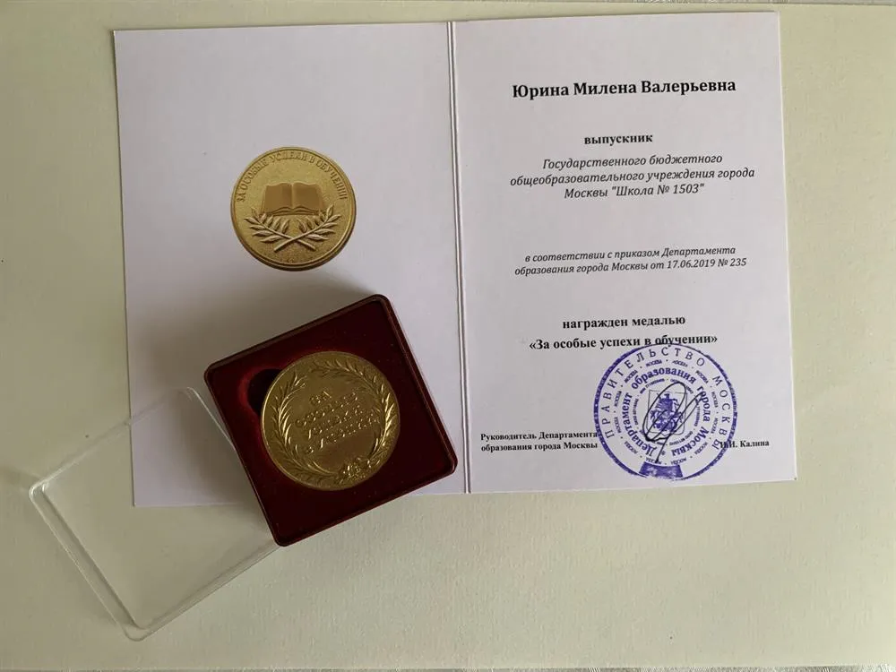 Золотая медаль (подтверждение наличия красного аттестата) 