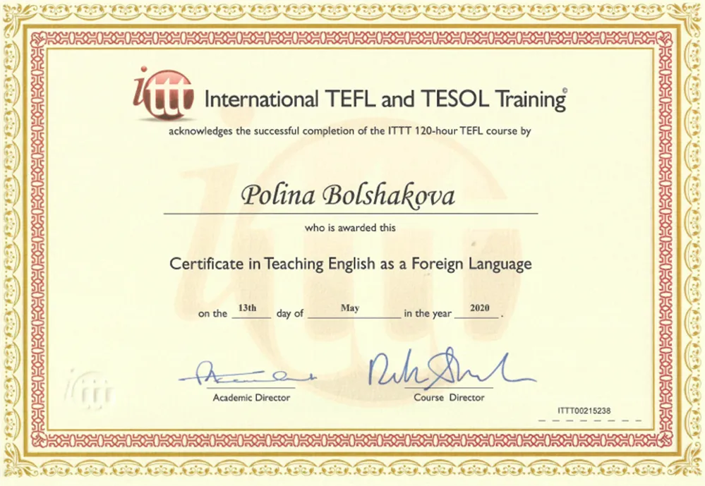 международный сертификат преподавателя по английскому TEFL 
