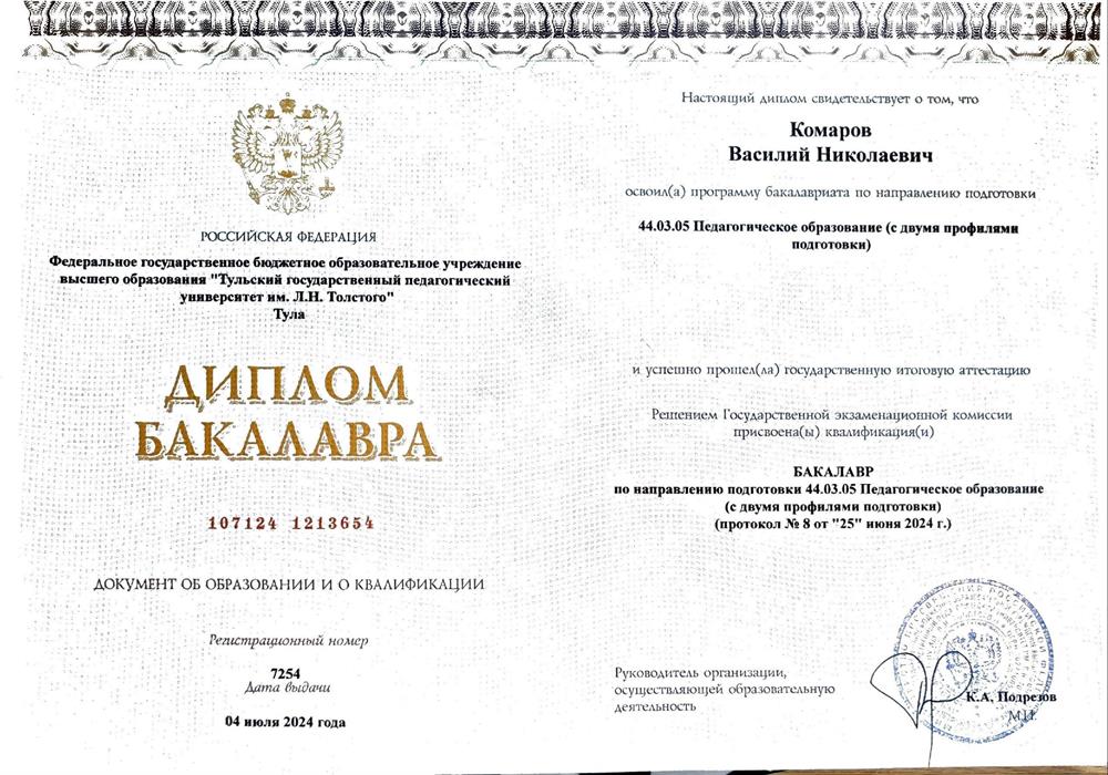 Диплом бакалавра "Педагогическое образование с двумя профилями (физика и математика)"