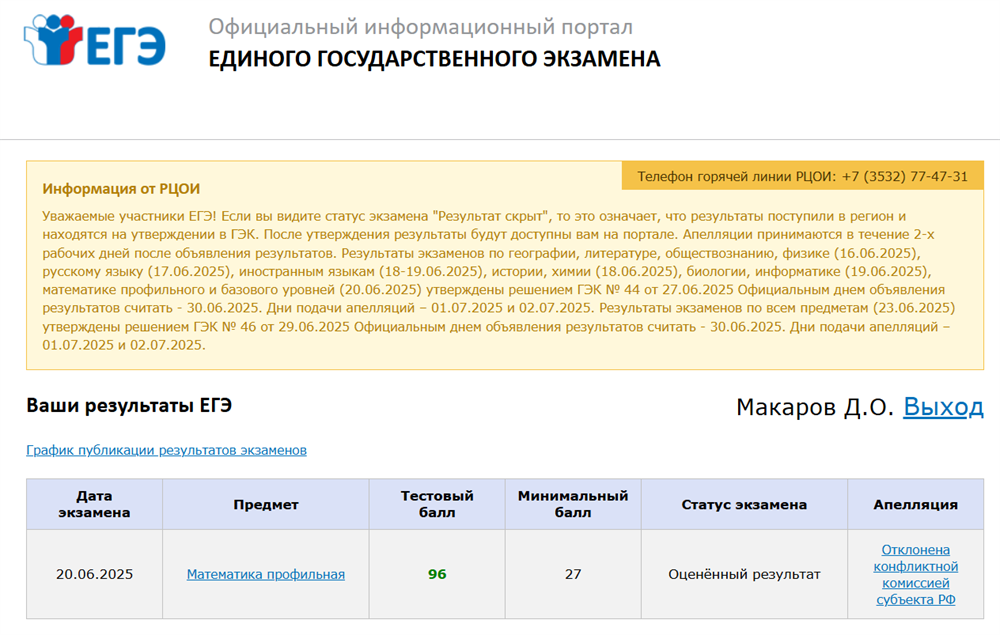Мой результат ЕГЭ