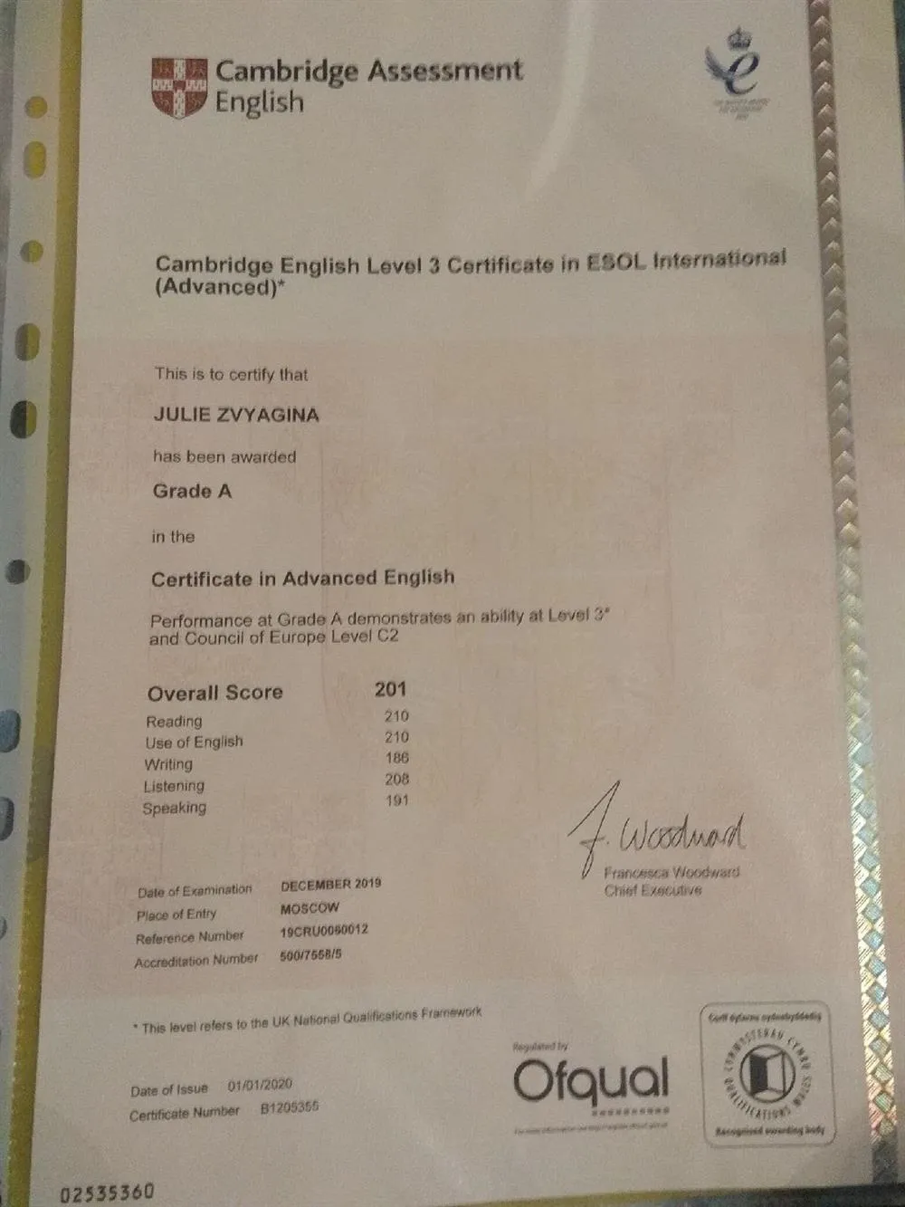 Certificate in Advanced English