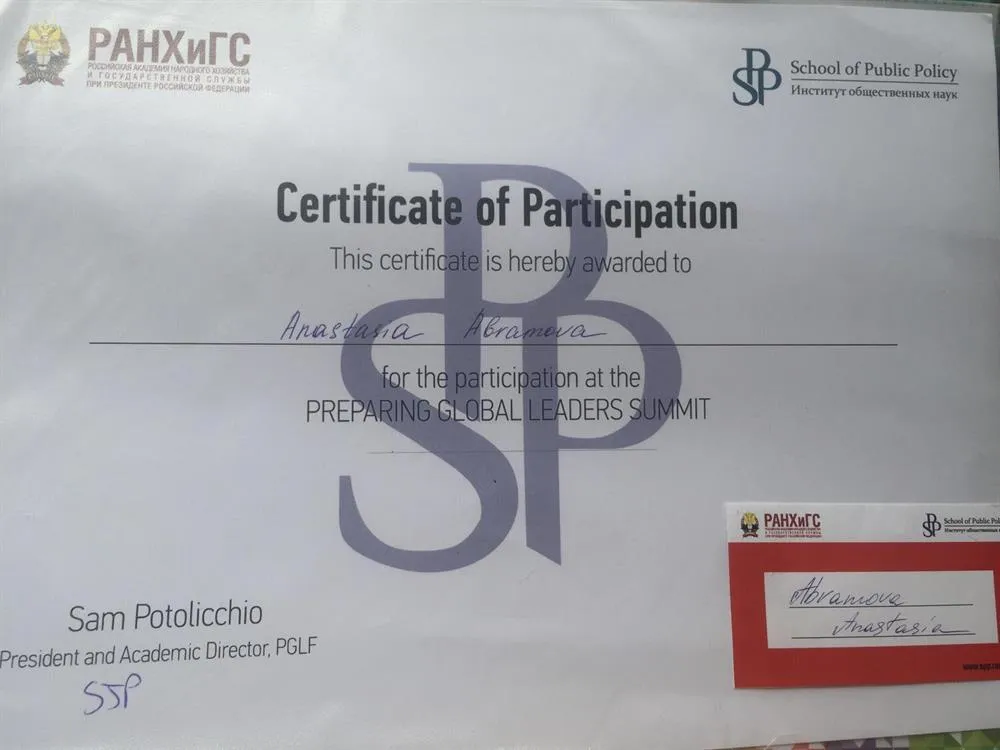 Сертификат участия в международном саммите