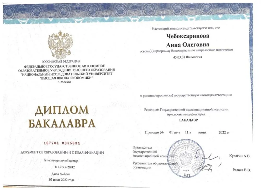 Диплом бакалавра филологии 