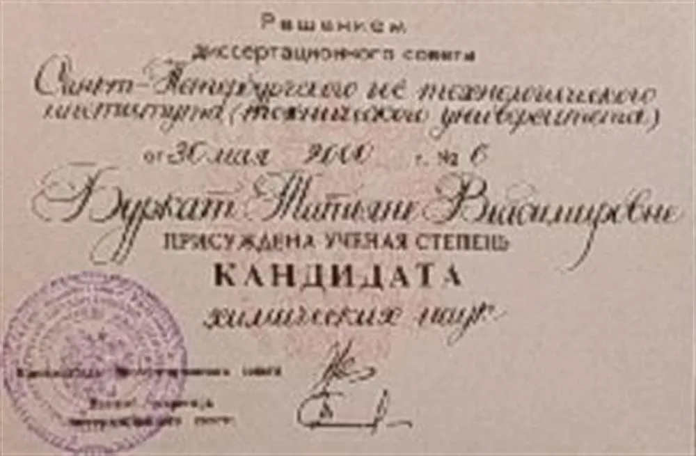 Диплом кандидата химических наук