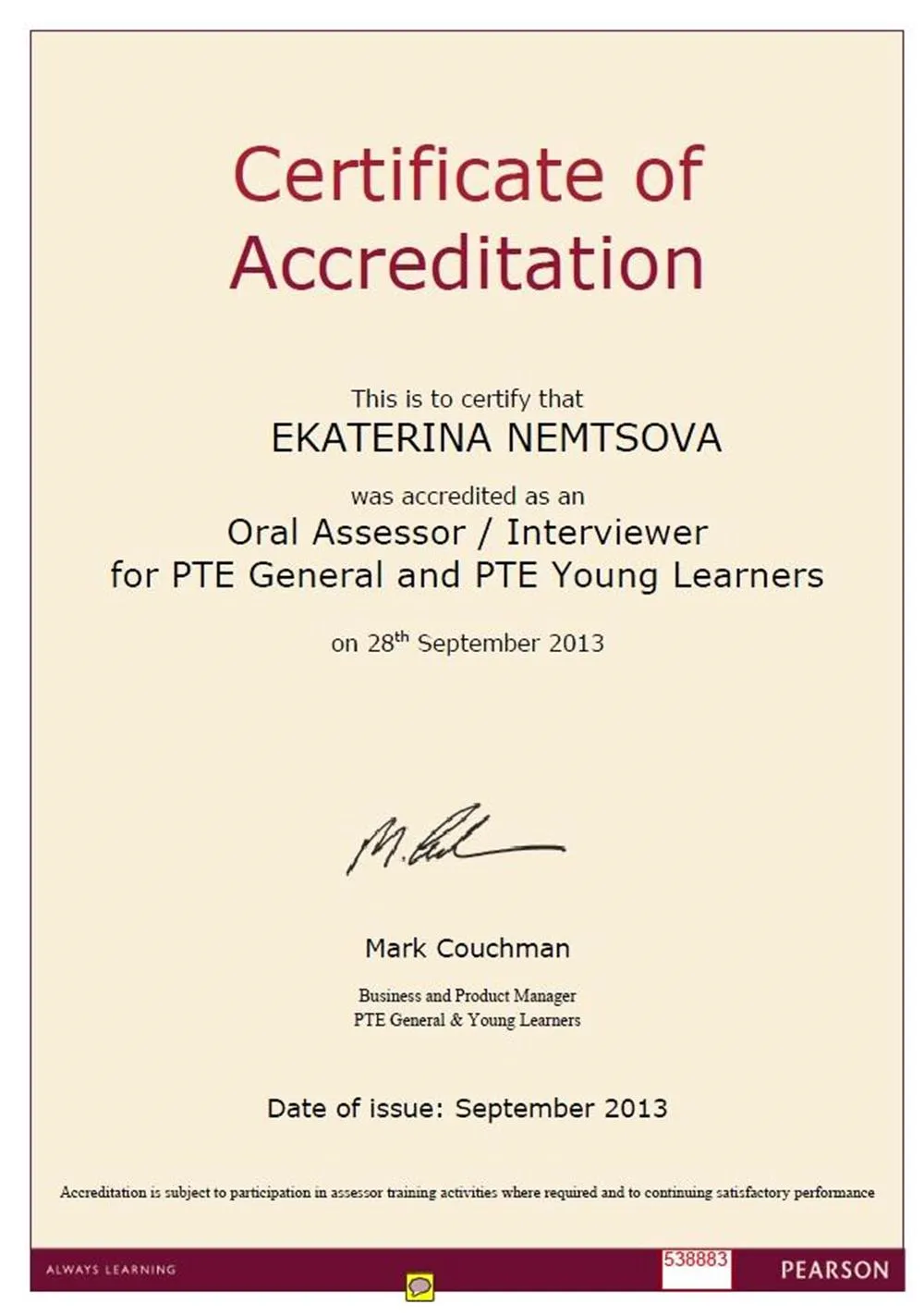 Certificate of Accreditation 