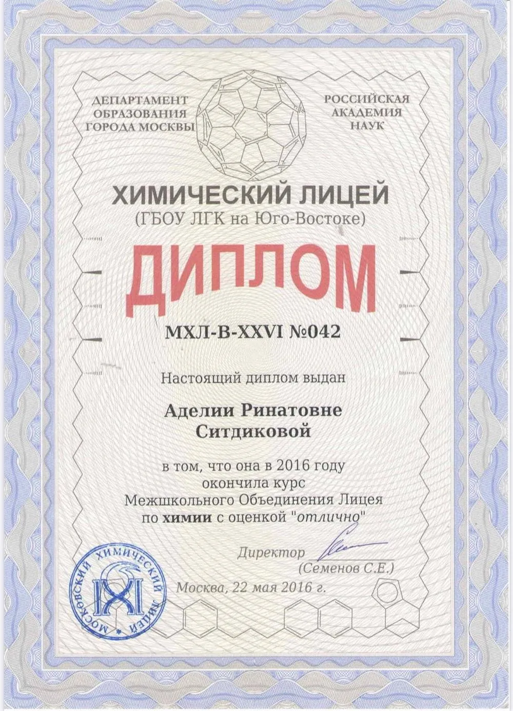 Диплом с «отличием», подготовка к ЕГЭ по химии, Межшкольное Объединение Лицея