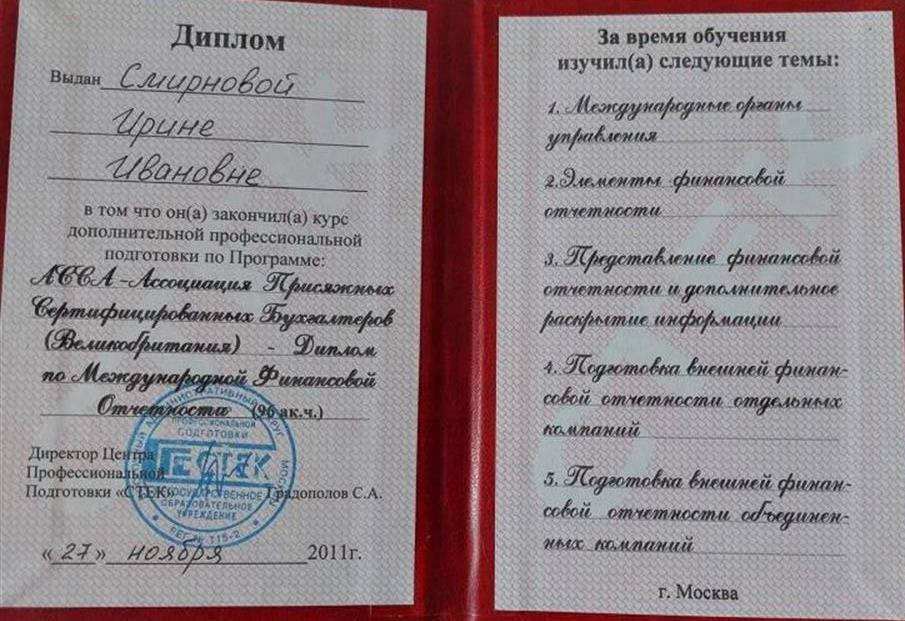 Диплом ACCA  МСФО