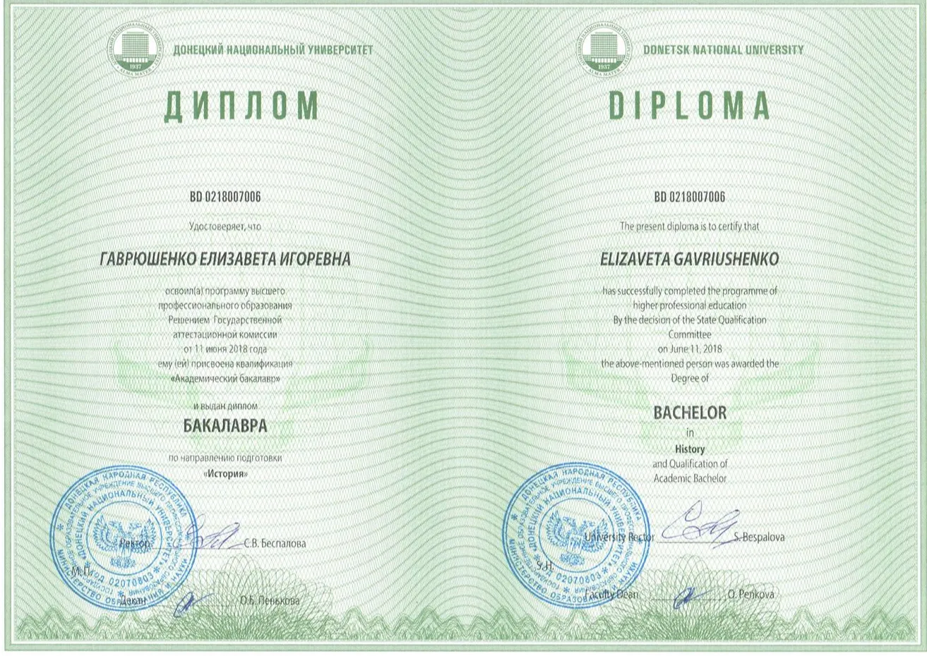 Диплом бакалавра истории