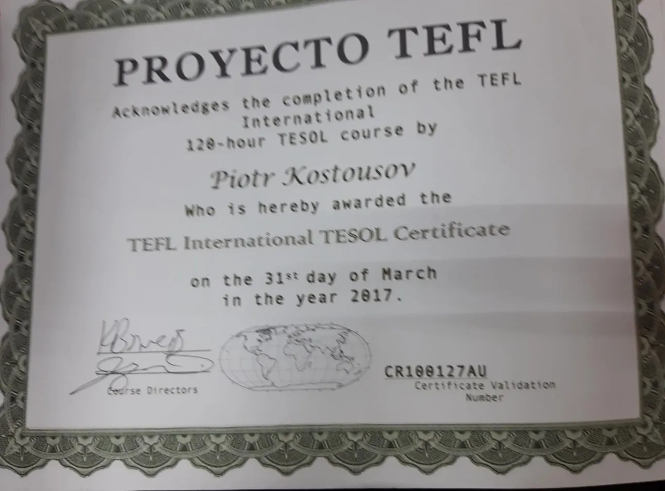 Сертификат TEFL/TESOL