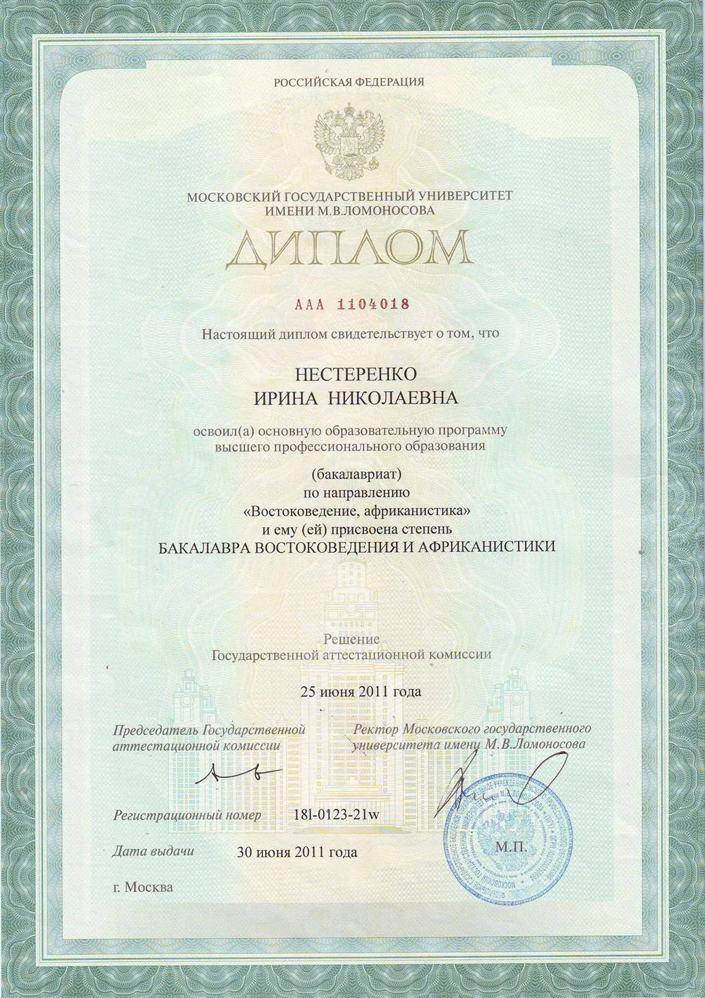 Диплом бакалавра 