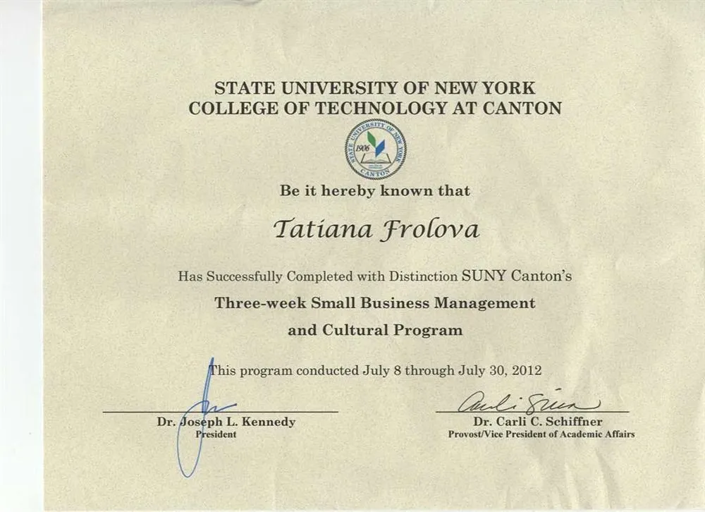 State University of New York College of Technology at Canton, Three-week Small Business Management and Cultural Program