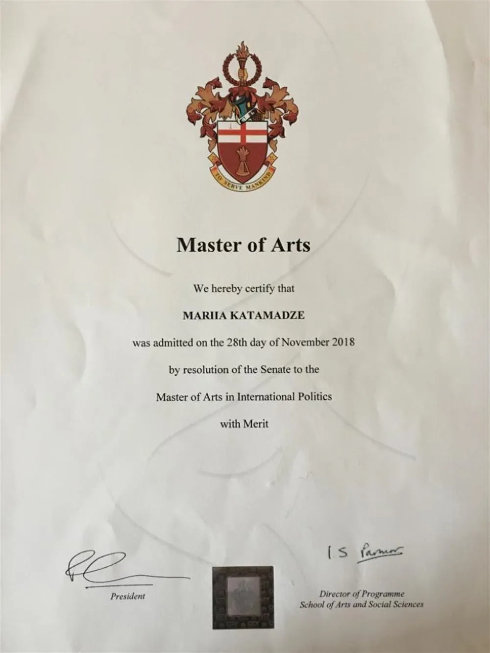 Диплом магистра City, University of London