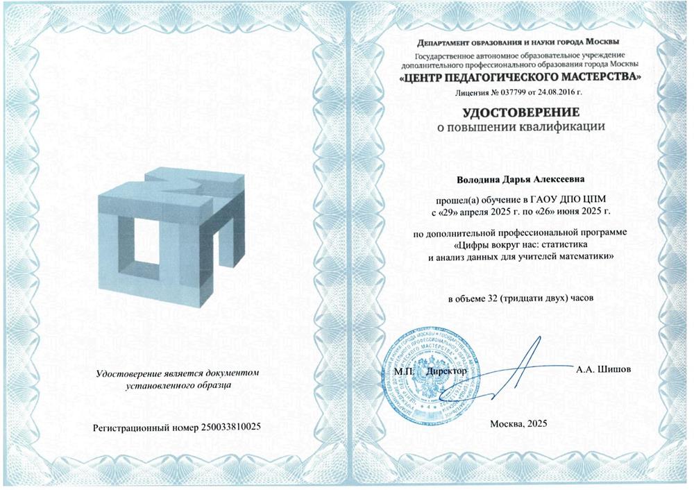 Удостоверение о повышении квалификации