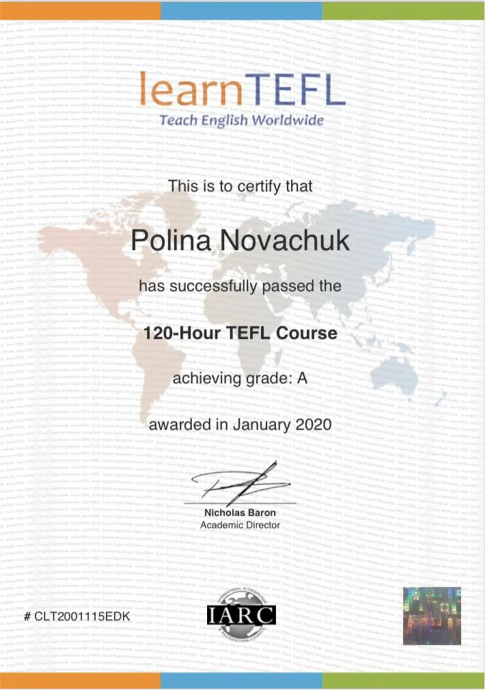 TEFL teaching certificate 