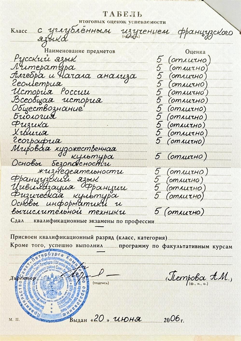 Приложение аттестат об окончании школы с угоубленным изучением французского языка