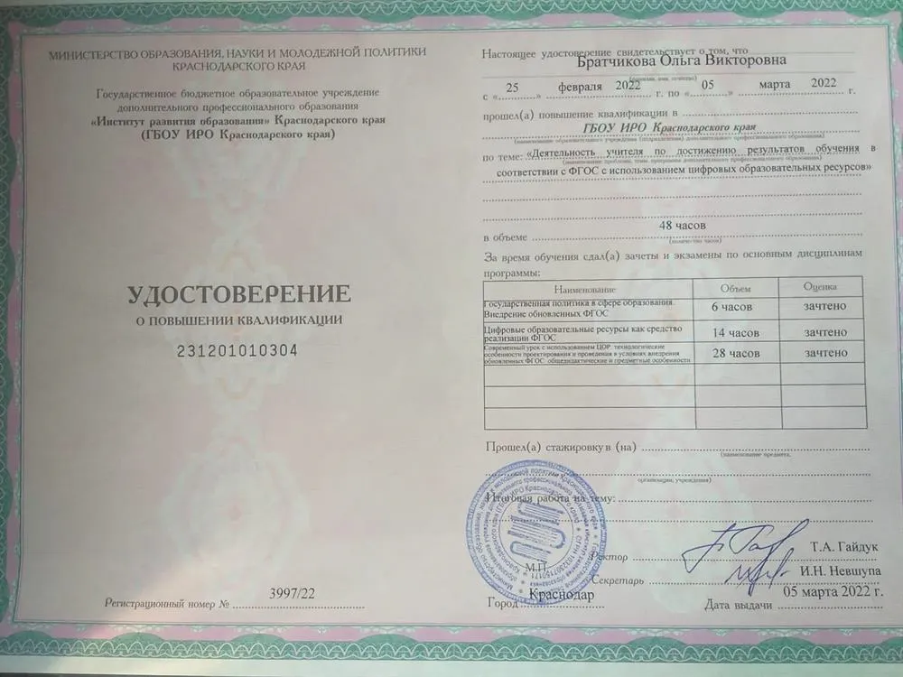 Курсы повышения квалификации 2022г.