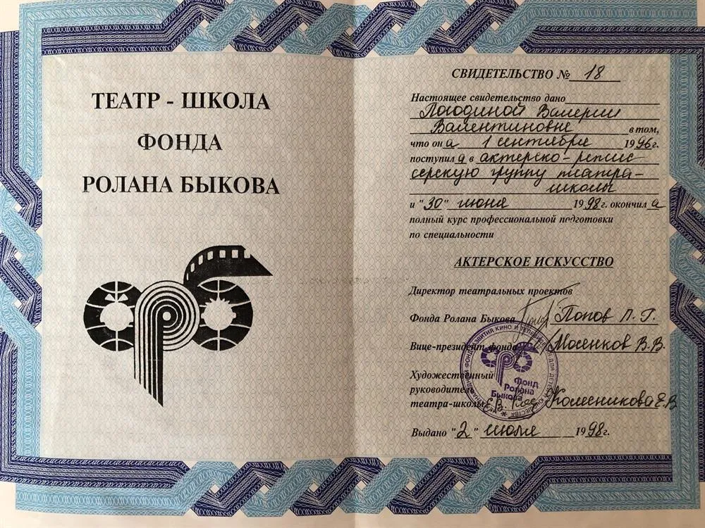 Актерское искусство (свидетельство)