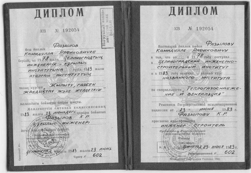 Диплом об высшем образовании  (ЦИСИ)  (1983 г.)
