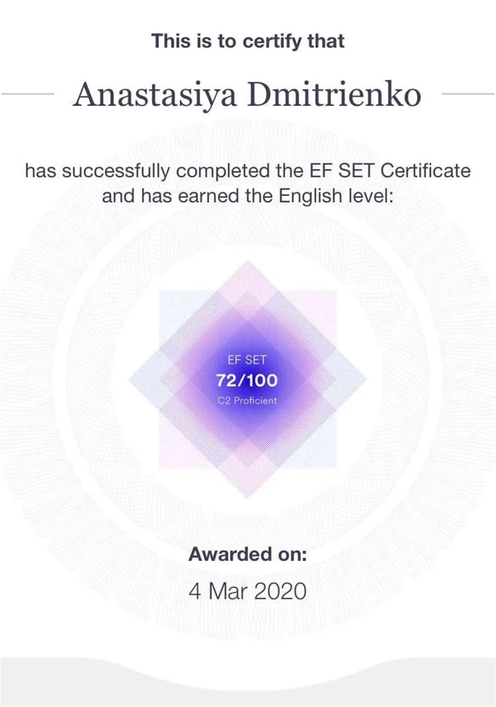 EF SET Certificate 