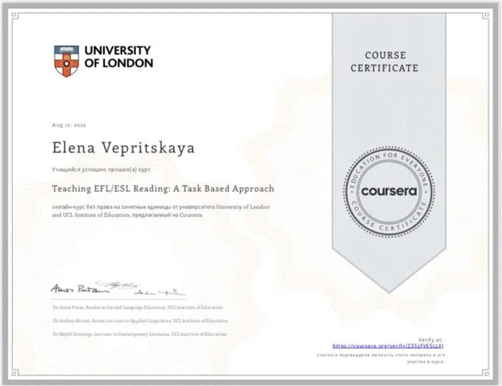 Teaching EFL/ESL Reading: A Task Based Approach, University of London and UCL Institute of Education