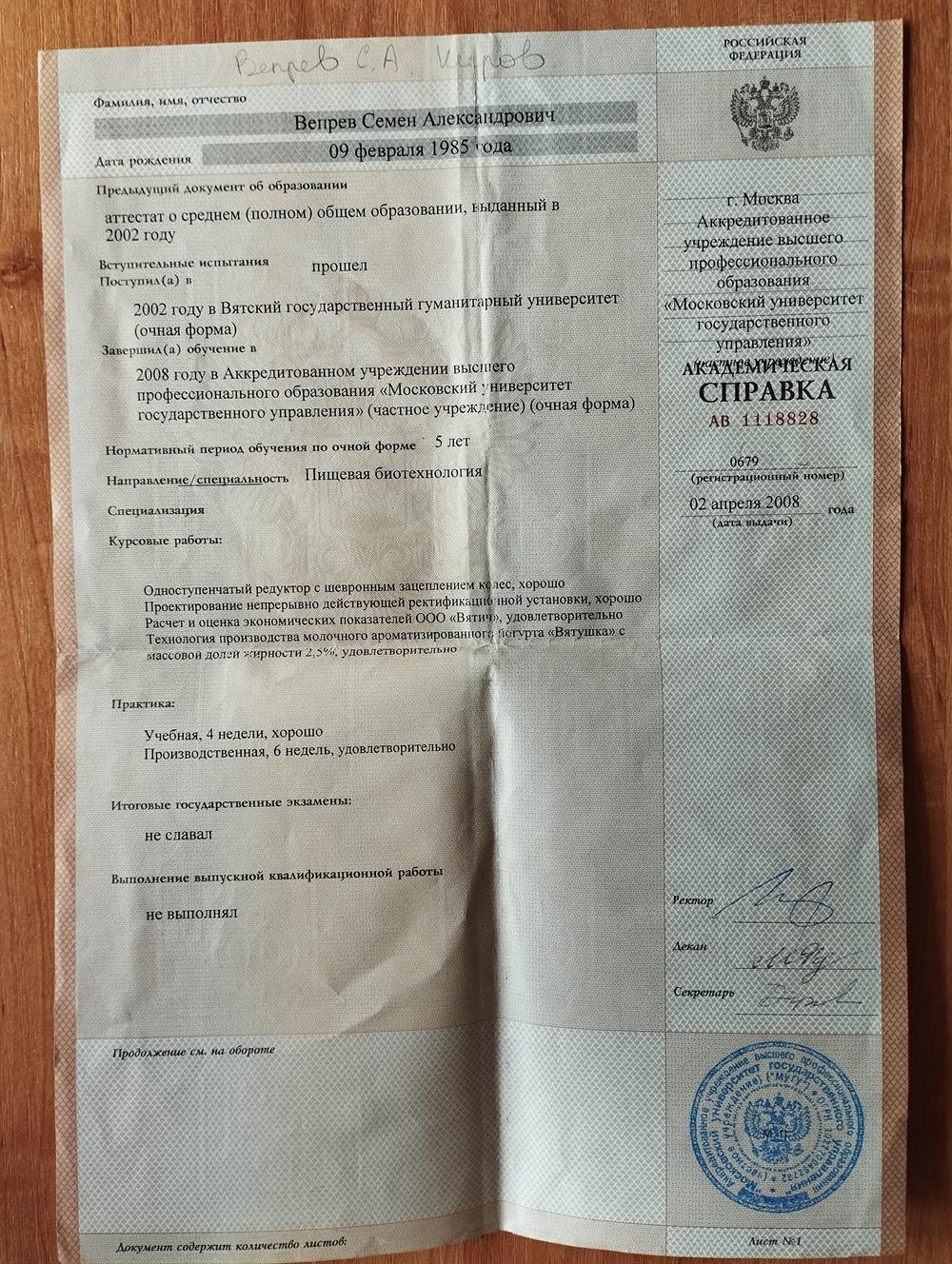 Третье высшее образование. Специальность биотехнология