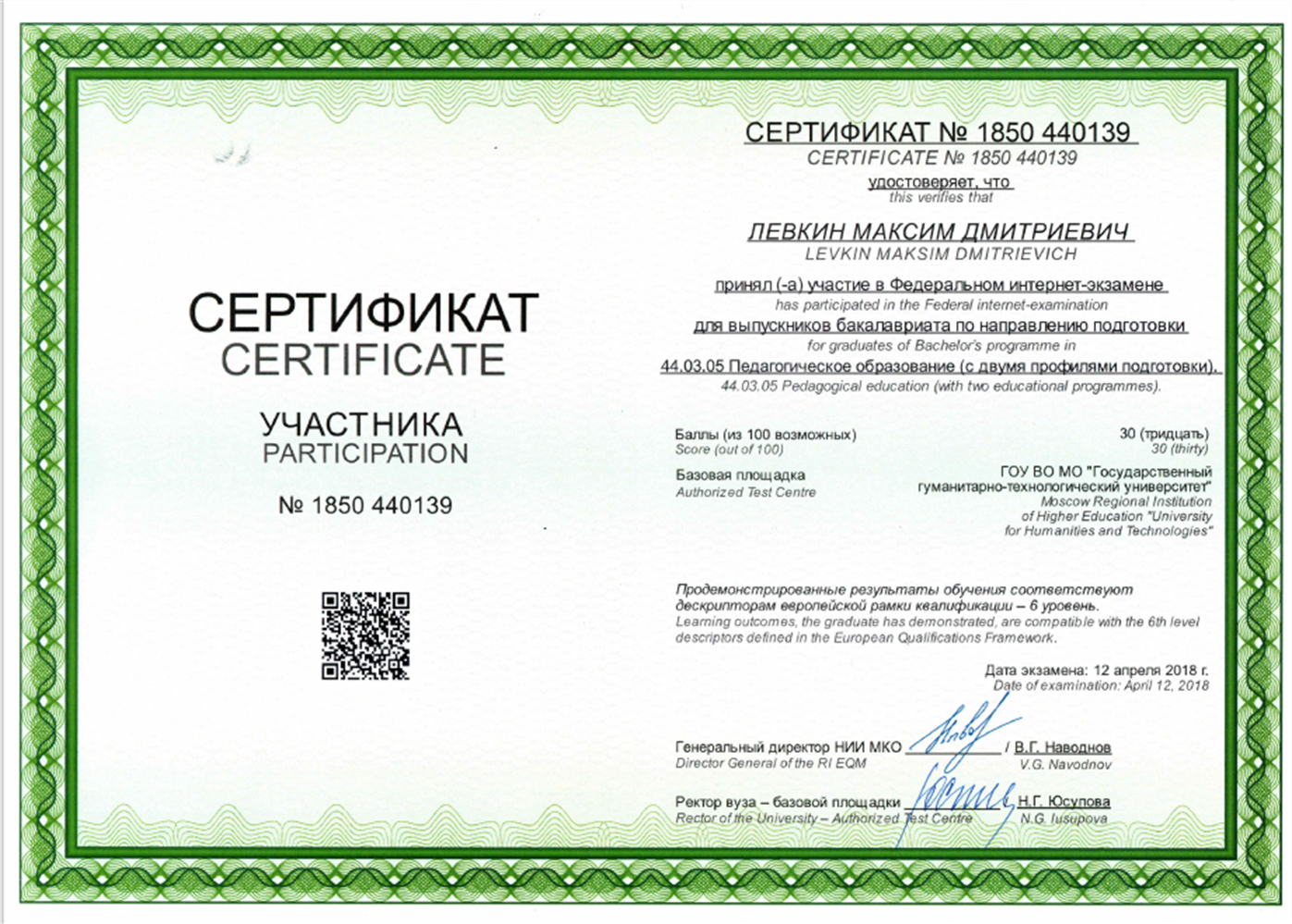 Сертификат ФИЭБ