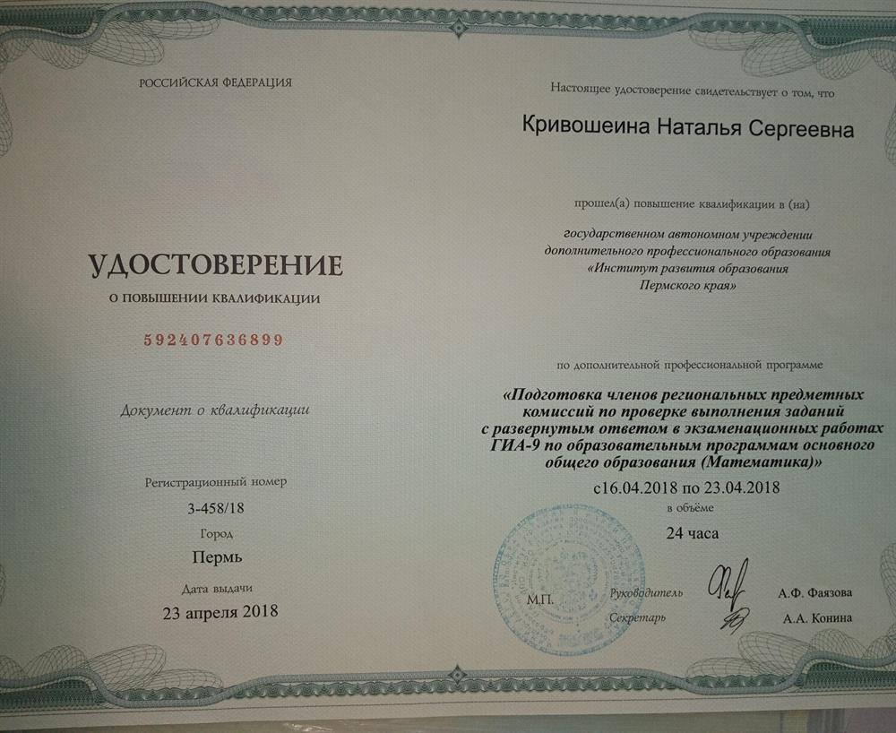 Удостоверение о повышении квалификации 