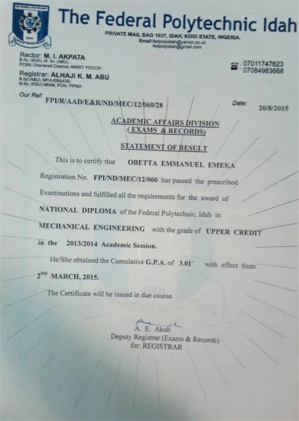 Ordinary National Diploma 