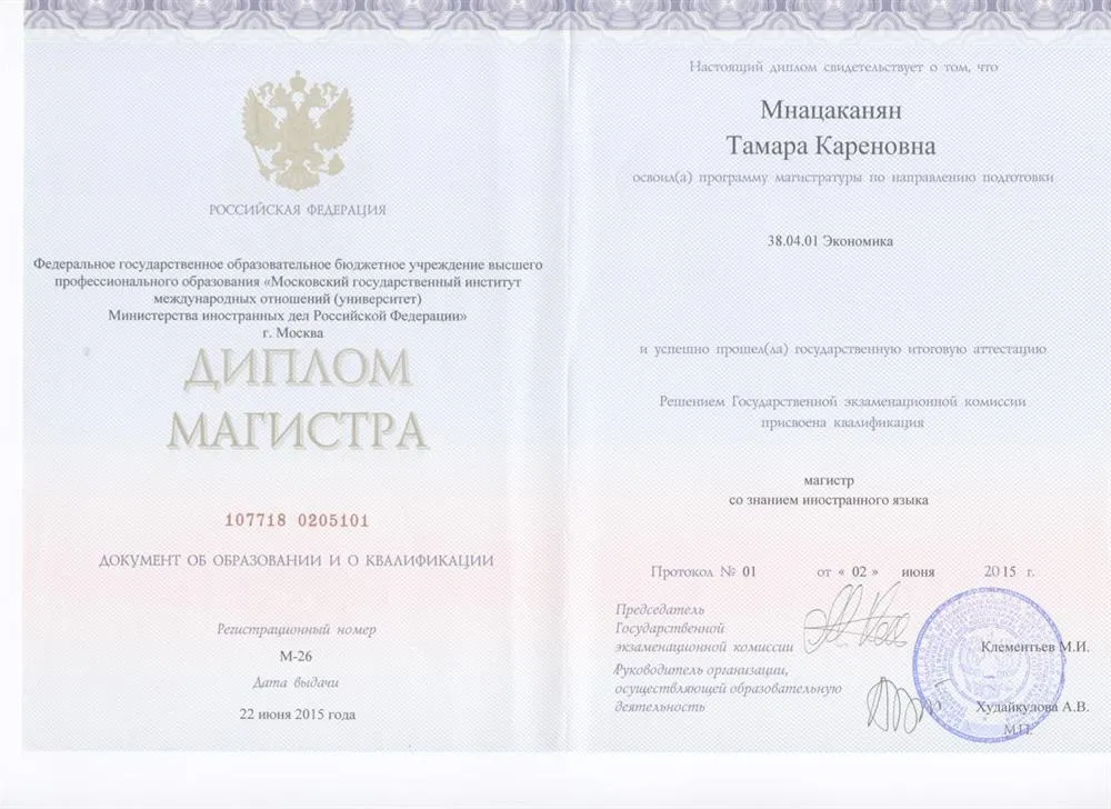 Диплом магистра экономики со знанием иностранных языков