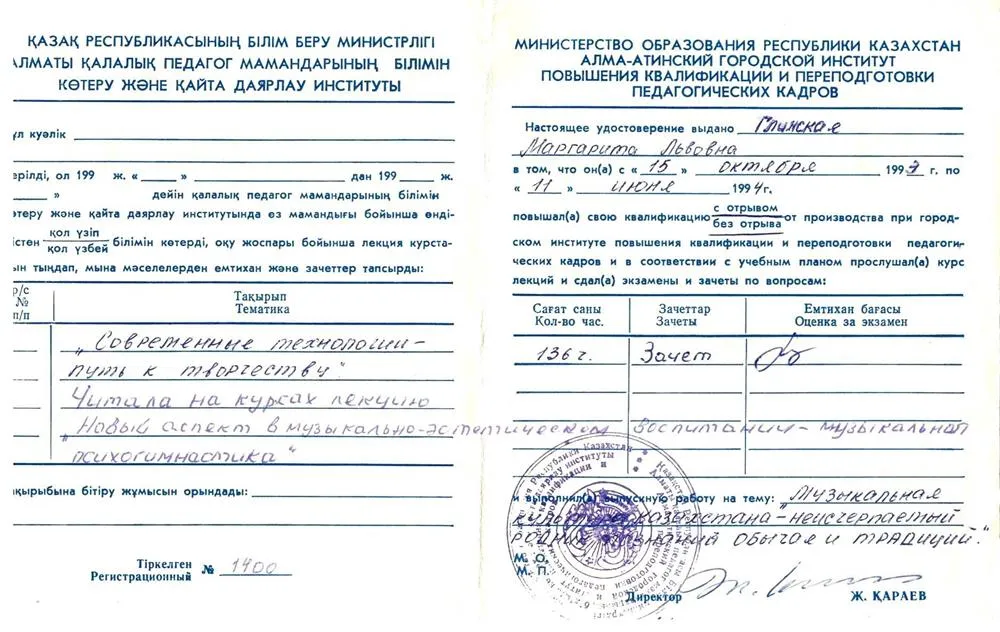 Свидетельство о повышении педагогической  квалификации  1