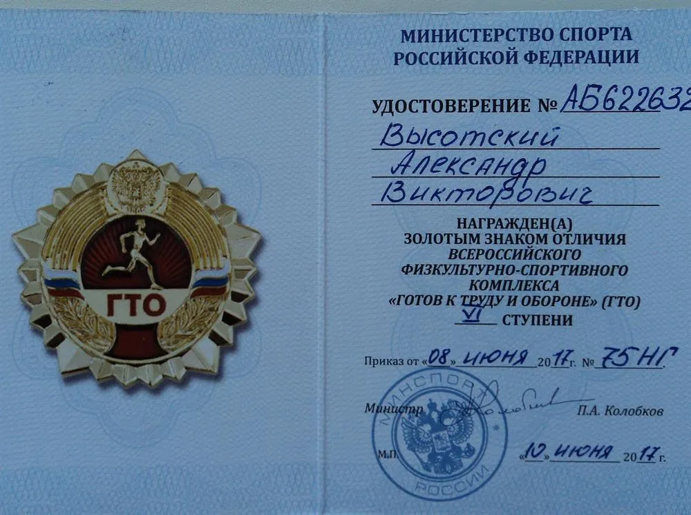 Золотой значок ГТО
