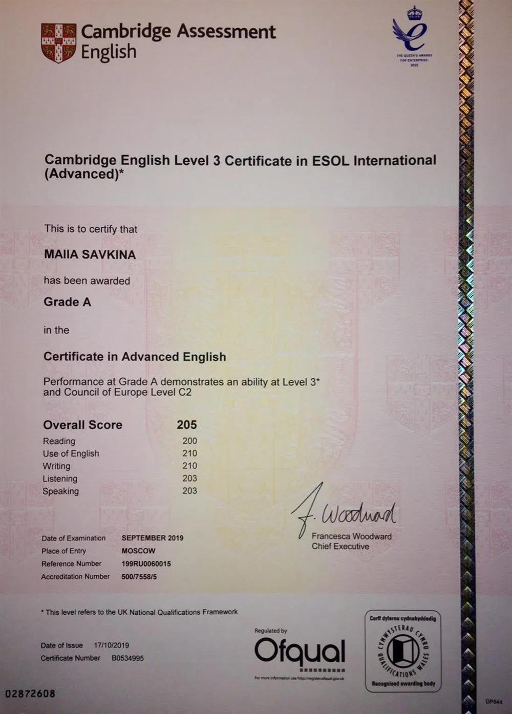 Certificate in Advanced English