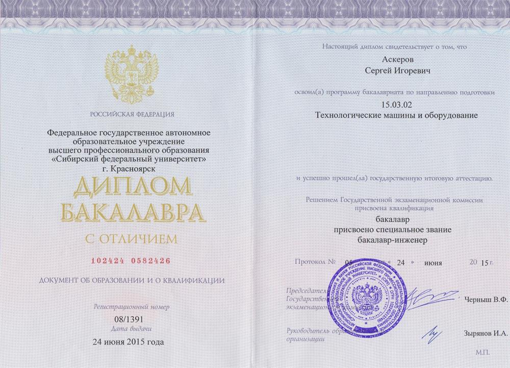 Высшее профессональное образование, диплом с отличием
