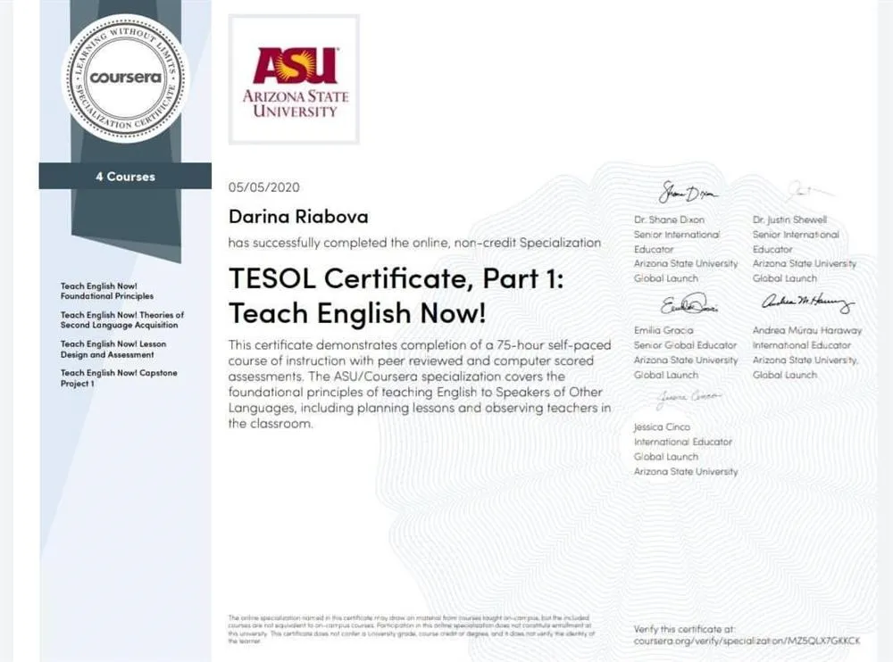 TESOL certificate - 75hours