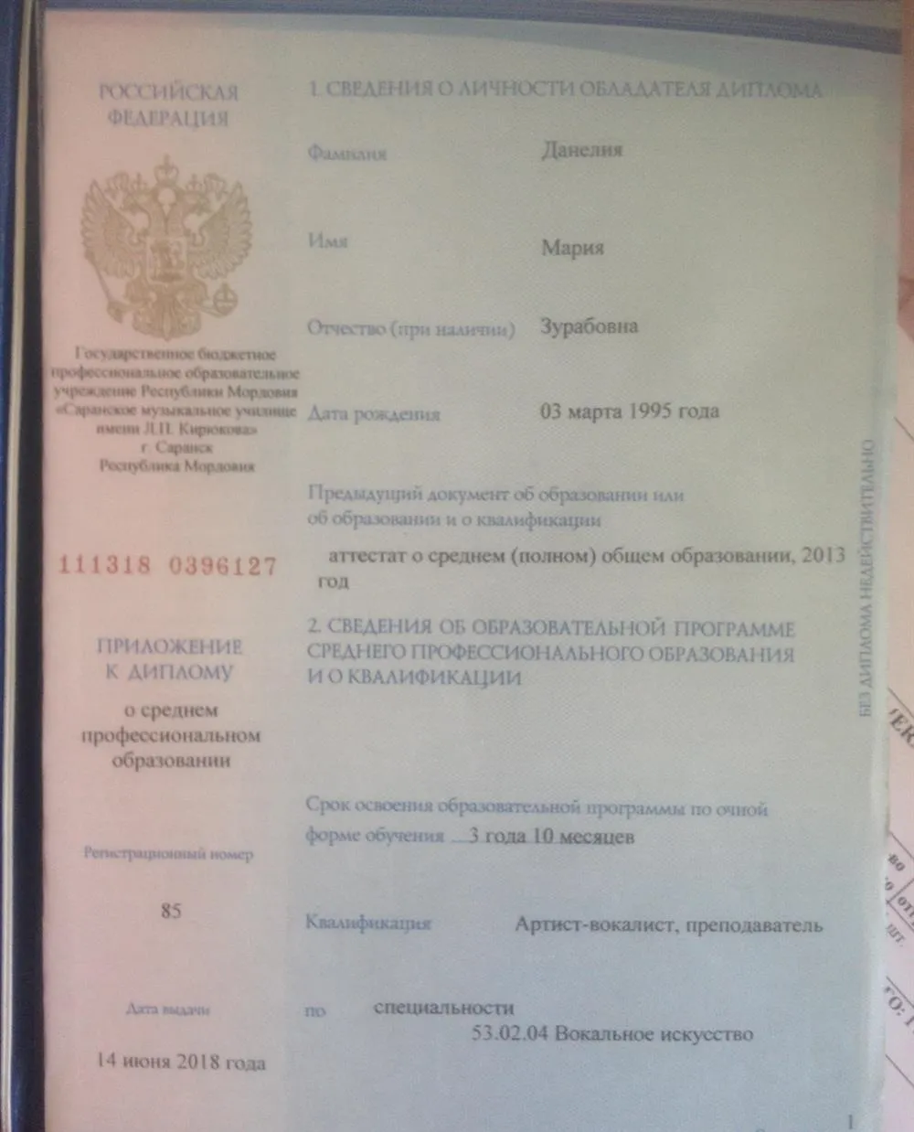 Диплом о профессиональном образовании 