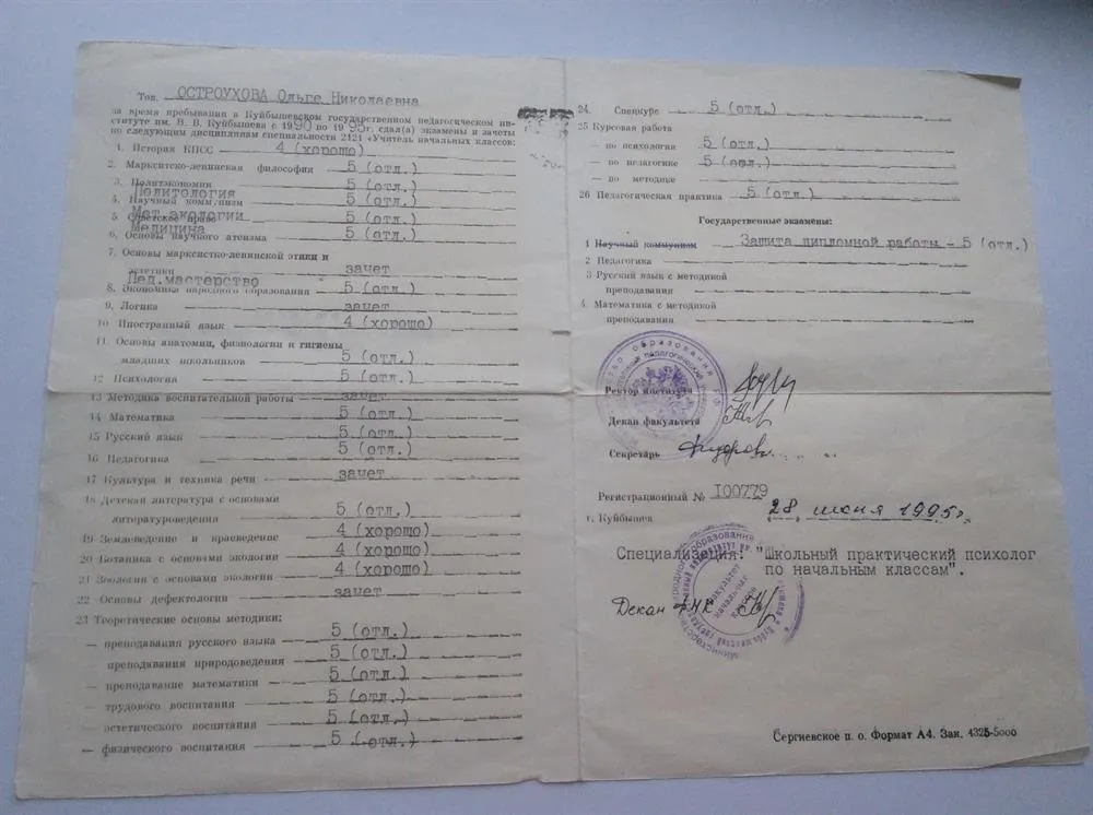 Приложение к диплому: специализация