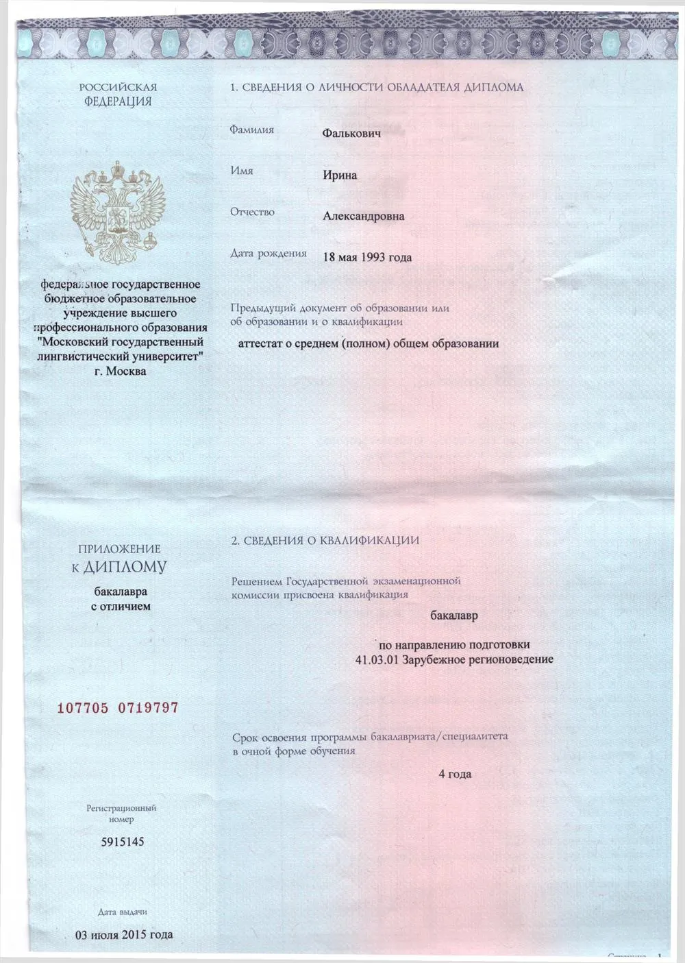 Диплом бакалавра приложение