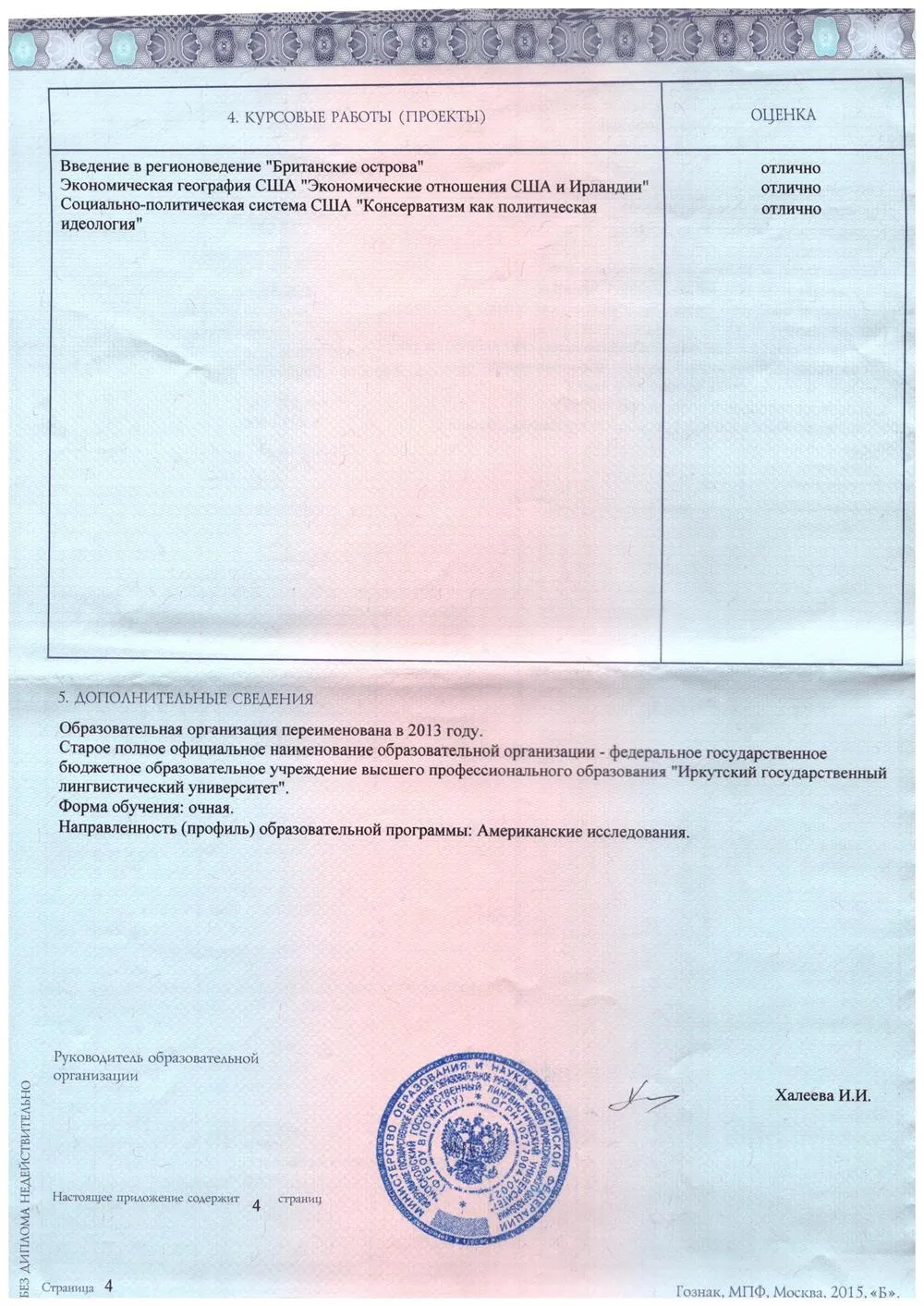 Диплом бакалавра приложение